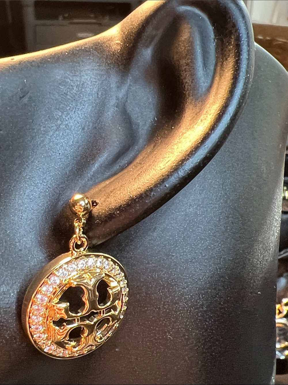 Gold Filigree Drop Earrings with Crystal Halo